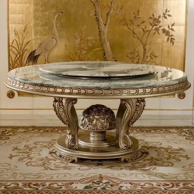 China Europe Luxury Extendable Villa Large Round Solid Wood Marble Dining Table And Chair Combination for sale