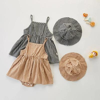 China Breathable Summer Cotton Baby Bodysuit Newborn Cute Plaid Romper And Hat Clothing For Baby Girls Sling Princess Infant Bodysuits baby dress for sale