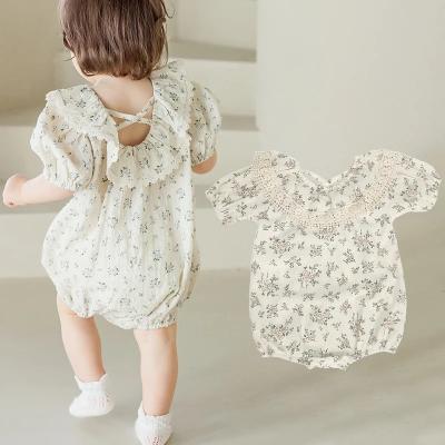 China Causal New 2Pcs Lace Ruffle Cute Baby Romper With Hat Set Infant Vintage Floral Long Sleeve Jumpsuit Toddler Baby Girl Sweet Clothes for sale