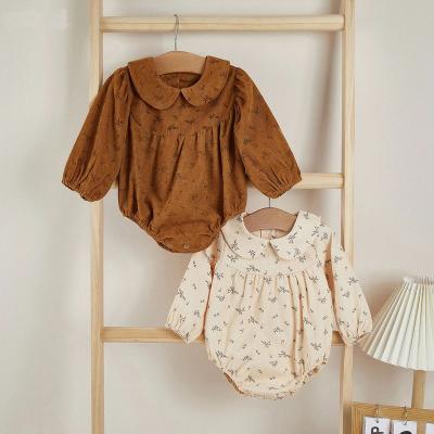 China Causal Hot sale Newborn Floral Printed polo Collar Bottom Snap Long Sleeve Jumpsuit Spring Fall Clothes Baby Girl Romper for sale