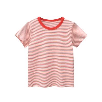 China Breathable High Quality Wholesale Summer Children Clothing Plain O-Neck Tee Shirt Kids Plain Striped T Shirts for sale