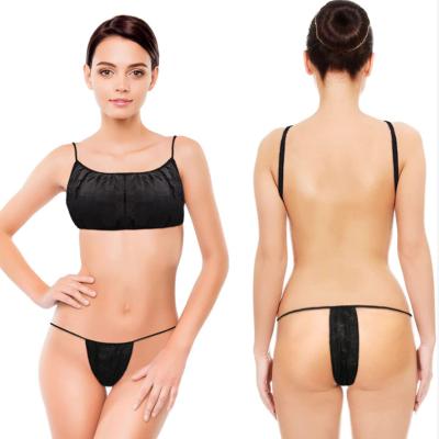 China With elastic at the leg openings women sexy bra disposable bra and panties manufacturer OEM wholesale disposable black bra for spa massage for sale