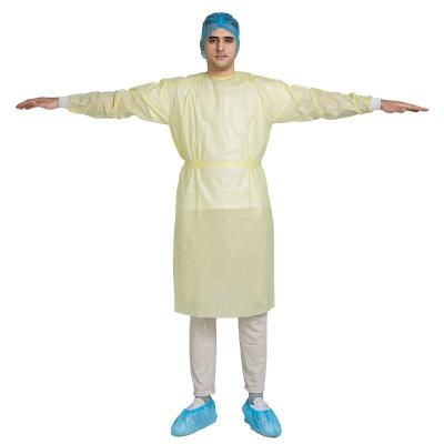 China Best Price PP Knitted Dental Disposable Cuff Light Yellow Isolation Gown for sale