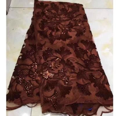 China Factory Outlet Viable Good Price French Velvet Fabric 2020 Brown Nigerian Sequin Lace For Big Wedding for sale