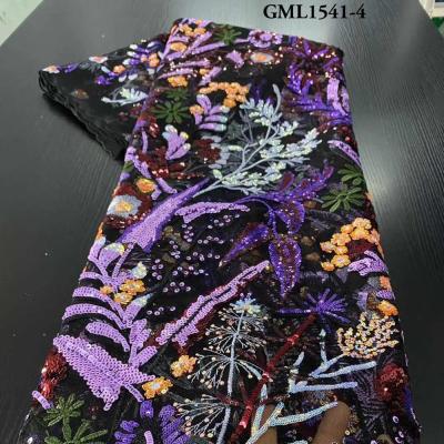 China Viable Wholesale African Sequins Lace French Fabric 3d Flower Embroidery Sequin Tulle Lace Fabric Dress for sale