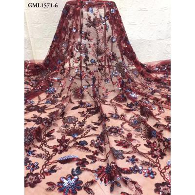 China 2019 Viable Newest Style Sewing French Lace Beaded Lace Fabric Embroidery Beaded Sequined Lace Fabric for sale