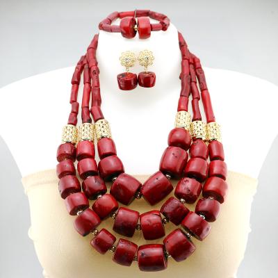 China CLASSIC Luxury Wine Coral Jewelry With Beads 2021 Elegant African Wedding Party Jewelry Sets Use For Bride for sale