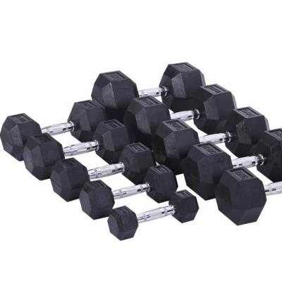 China gym use rubber covered dumbbell hexagon dumbbell with ergo handle hex dumbbell for sale