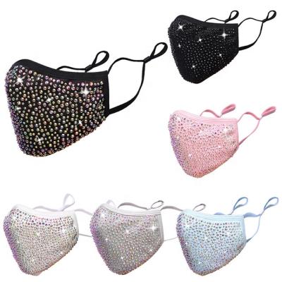 China Wholesale Reusable Cloth Bling Rhinestone Decoration Facemask Maskes For Girl Women Night Bar Party Mask for sale