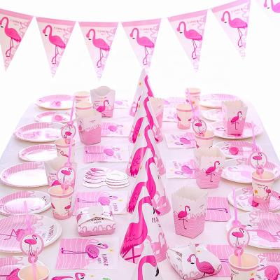 China Disposable Tableware Flamingo Paper Kit For Kids Birthday Picnic Event Party Decorations Set for sale