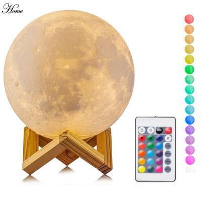 China Night Light Wholesale 3D Printing Rechargeable Remote Control 16 Colors Moon Lamp Change Touch Usb Colorful Moon Light for sale