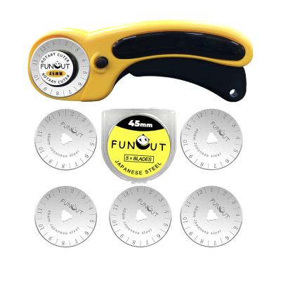 China Screw version 45mm rotary cutter with safety, 5 spare rotary blades, quilting seam cutting tool for sale