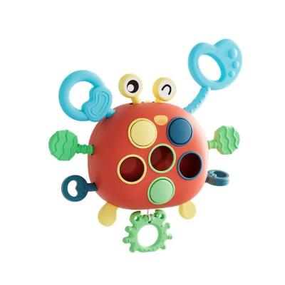 China Eco-friendly Material Baby Pull String Toy Stretchable Pull-Along Silicone Rope Activity Baby Toy Crab Shape Sensory Baby Toy for sale