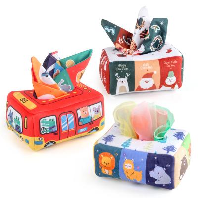 China Eco-friendly Material High Quality Baby Early Educational Learning Toy Cloth Soft Stuffed Sensory Tissue Box Toy for sale