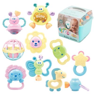 China STUFFED Wholesale BPA Free Baby Comforter Toy Rattle Safe Plastic Baby Hand Rattle Set with Storage Box for sale