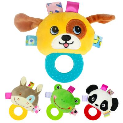 China Soft Top Sell Colorful Cute Animals Newborn Comforter Toy Soft Plush Hand Baby Rattle with Teether for sale