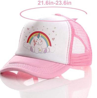 China Pink Picture Kid Girls Cartoon Printing Custom Mesh Back Children Hats Caps Kids Foam Baseball Trucker Hat for sale