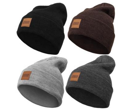 China COMMON 2021 Knitted Winter Leather Custom Beanie Hat Logo Patch Beanies Cheap Wholesale Custom Hat Women for sale