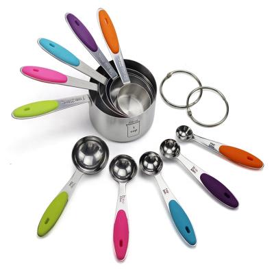 China Sustainable Stainless Steel Measuring Cups And Spoons Set With Silicone Handle for sale