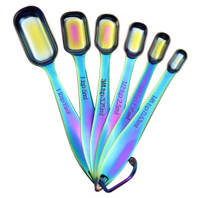 China Sustainable Colorful Titanium Coating 6pcs Rectangular Stainless Steel Measuring Cups Spoons Set for sale