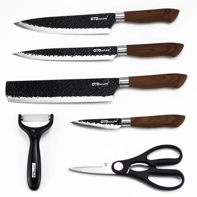 China Non Sustainable Stick 6pcs Kitchen Knife Set With Wooden Stand Stainless Steel Cooking Knife for sale