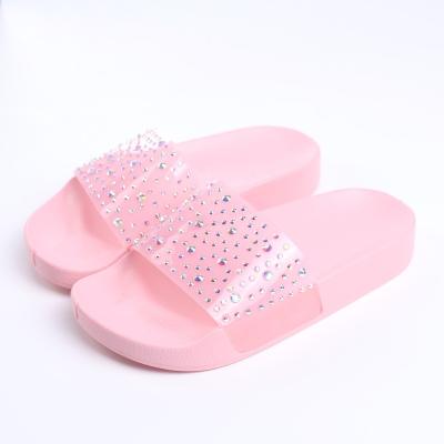 China Fashion Round PVC Home Children Anti-slip Slippers With Diamond Teenager Anti-slip Home Bathroom Slipped Sandals for sale