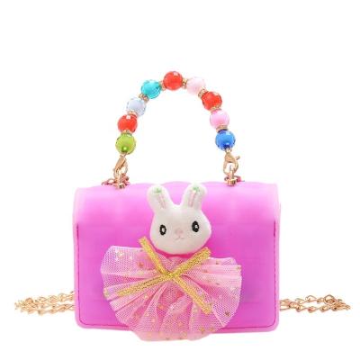 China Wholesale Color Children's Fur Bag Candy Cross - Body Kids Baby Shoulder Bags Girls Jelly Purse Outdoor Bags With Bear Toy for sale