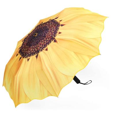 China Traditional Customize 3 Fold Sunflower With Floral Design Umbrella for sale