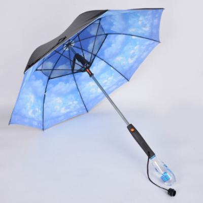 China All In 1 New Invention 2019 Custom Golf Umbrella With Fan Inside And Water Spray for sale