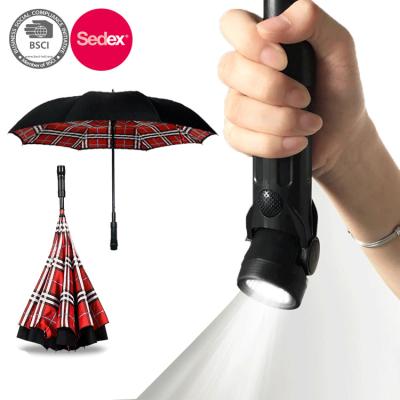 China 190T Silver Automatic Pongee Cloth Printing LED Light Full Inverted Straight Umbrella for sale