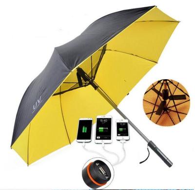 China Large 27 Inch Canopy Power Bank USB Charging Fan Hanging Umbrella With Lithium Battery With UV Protector for sale