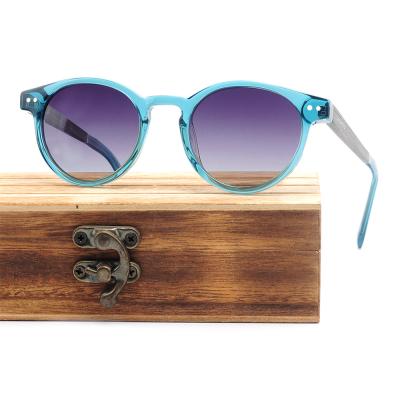 China Fashion Sunglasses Premium Folding Acetate Thin Colorful Blue Clear Frame Sunglasses Wooden Temple Sunglasses for sale