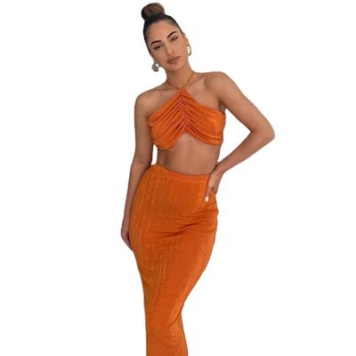 China Fashionable Anti-Static 2 Pieces Skirt Set Off Shoulder Two Pieces Top And Skirt Set Women Dress for sale