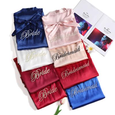 China Women Plain QUICK DRY satin kimono bridesmaid bathrobe wedding party short long robe satin robe for sale