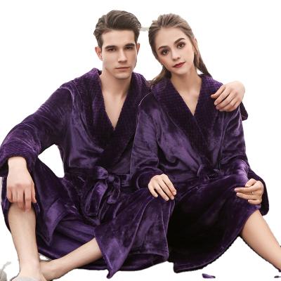 China Autumn and winter women's long robe velvet one-piece thermal home pajamas bathrobe coral support belt for sale