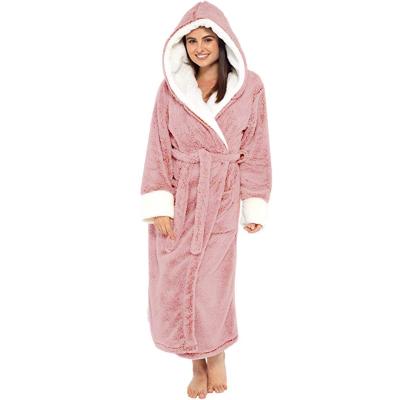 China Breathable Many Solid Color In Running Yarn Women Shear Hooded Plush Long Robe Bathrobe Hoodie for sale