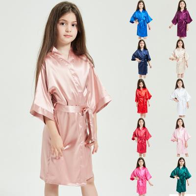 China 12 Colors Satin Kid's Silky Long Robe Kids Pajamas Interesting Solid QUICK DRY kimono cheap robe for sale