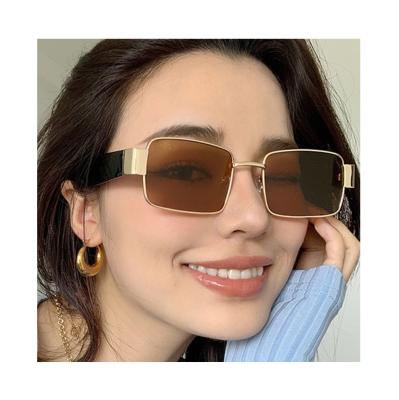 China Fashion Sunglasses 90s Retro Vintage Gold Metal Frame Polarize Shades Sunglasses 2021 Newest Rectangle Sunglasses Women Men Girls Unisex for sale