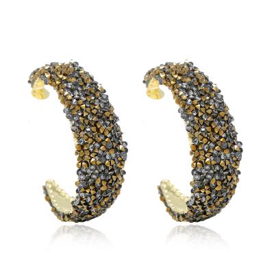 China New Style Small Oval Diamond Earring Red Gold Shiny Crystal Drop Shaped High Quality Fashionable Rhinestone Baroque Luxury Earrings for sale