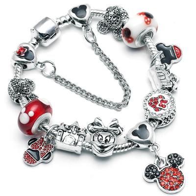 China Fashionable high quality diy custom charm beads cartoons crystal red mouse enamel glass bead bracelet main pendant beaded bracelet for sale