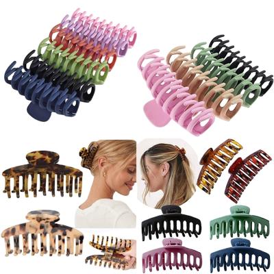 China Vintage fashionable matte acrylic acetate plastic hairpin frosted large colorful non-slip six-piece set of claw hair clips for sale