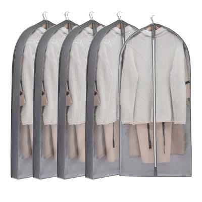 China Garment Bag Suit Viable Nonwoven Hanging Transparent Bag For Wardrobe Storage Dress Cover Suitable For Clothing Coats Sweaters for sale