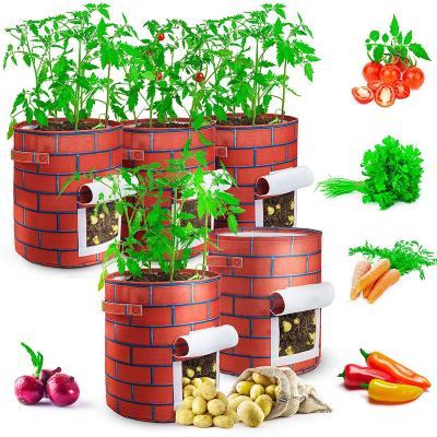 China Durable Potato Bag Garden Vegetable Growing Flower Pot With Flip Cover And Handle Tomato Planting Bag Thick Nonwoven Flower Pot for sale