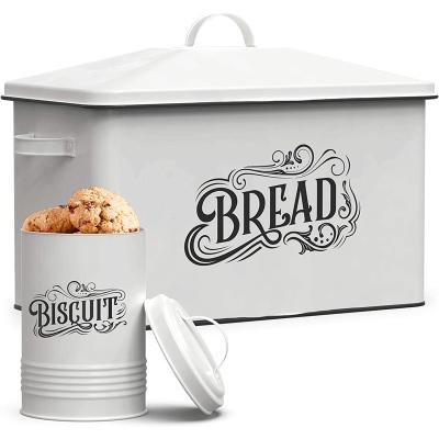 China Sustainable Metal Kitchen Storage Bin Large Capacity Square Bread Box Food Sealed Container With Lid for sale