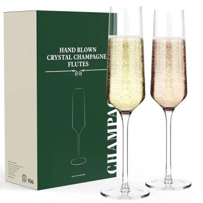 China Free Size Swollen Champagne Glasses Champagne Flutes Gift Box Lead Crystal Clear Glass Tall Perfect Wedding Hand Swollen Thin Stem for sale