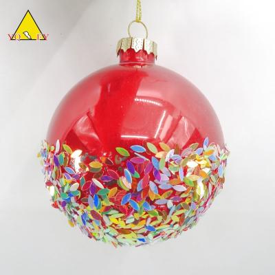 China Home decoration red shiny glass ball with oval sequins in different colors for sale