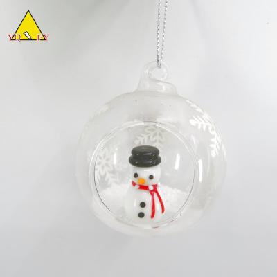 China Popular China 8cm Glass Ball Interior with Tree Snowman Snowflakes Hand Painting Christmas Hanging Decoration for sale