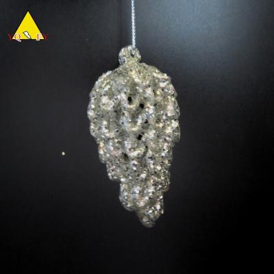 China Home Decoration Glass Silver Pinecone With Glitter for sale