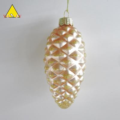 China Home Decoration Gold Glass Pinecone With Hanger for sale