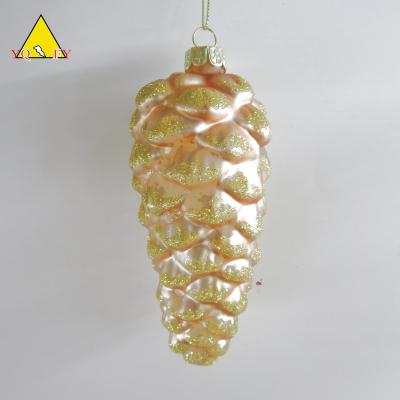 China Home Decoration Gold Glass Pinecone With Hanger for sale